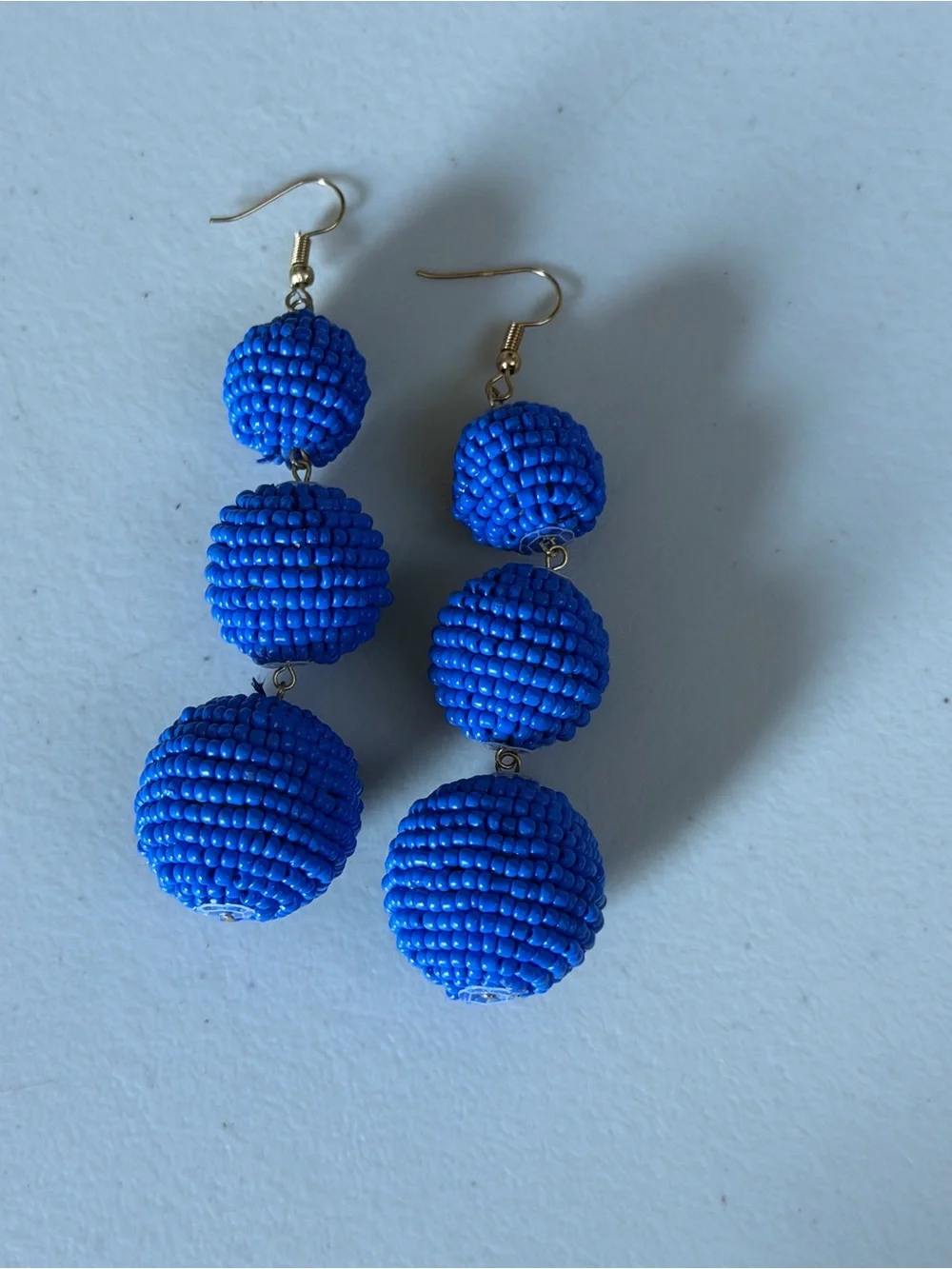 Handmade Royal Blue Triple Bead Drop Earrings